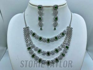 Green American Diamond Pendant Set