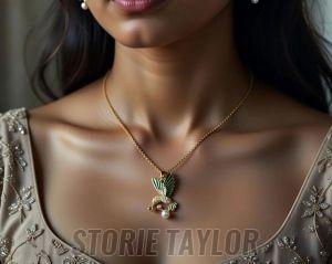Green Metal Enamel Pearl Crystal Pendant