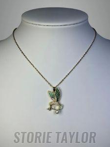 Green Metal Enamel Pearl Crystal Pendant