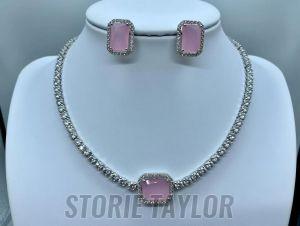 Pink Gemstone Metal Pendant Set