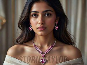 Pink Ruby Diamond Metal Pendant Set