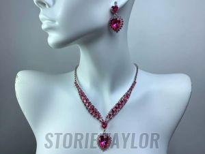 Pink Ruby Diamond Metal Pendant Set
