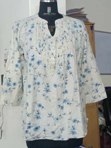 Blue and White Printed Cotton Top