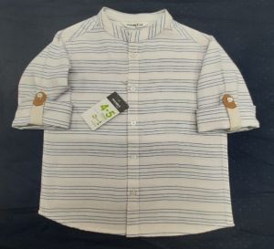 Boys Beige Cotton Striped Shirt