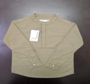 Boys Beige Regular Fit Cotton Kurta Shirt