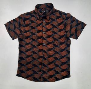 Boys Black Orange Cotton Printed Shirt
