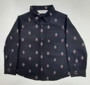 Boys Black Cotton Printed Shirt