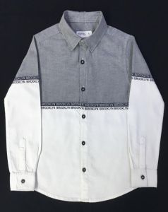 Boys Grey and White Cotton Dual Shade Shirt