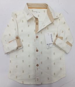 Boys Half Sleeve Cream Cotton Printed Shirt