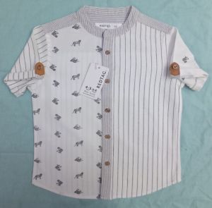 Boys Half Sleeve White Cotton Printed Shirt