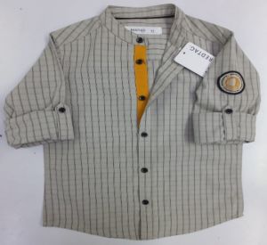 Boys Light Grey Cotton Check Shirt