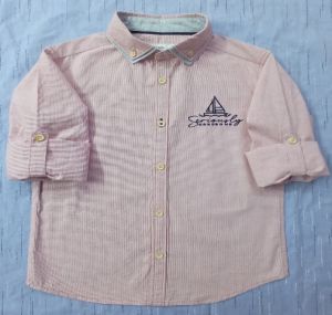 Boys Light Peach Casual Wear Cotton Striped Shirt