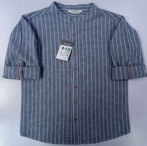 Boys Matt Black Cotton Striped Shirt