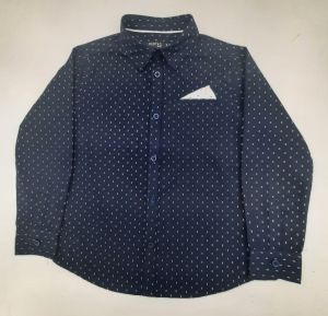 Boys Navy Blue Cotton Printed Shirt