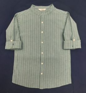 Boys Olive Green Cotton Striped Shirt