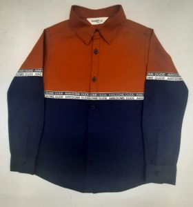 Boys Orange and Blue Cotton Dual Shade Shirt