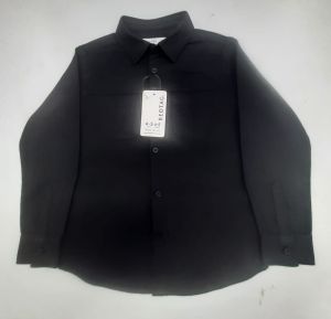 Boys Plain Black Cotton Shirt
