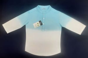 Boys Sky Blue and White Cotton Dual Shade Kurta Shirt