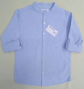 Boys Sky Blue Cotton Striped Shirt