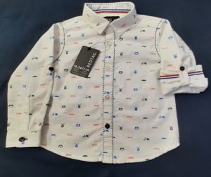 Boys Trendy Cream Cotton Printed Shirt