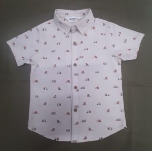 Boys White Cotton Printed Shirt