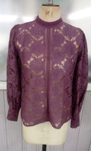 Elegant Maroon Long Sleeve Lace Overlay Top