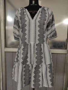 Ladies Black and White Printed Cotton Tunic Top