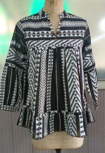 Ladies Black Printed Cotton Short Kurti