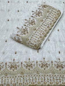 Dyeable White Natural Crepe Embroidered Fabric