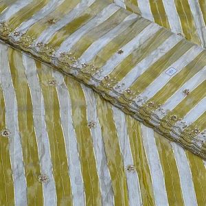 Pista Green Viscose Shimmer Pattern Hand Work Embroidery Butti Work Fabric