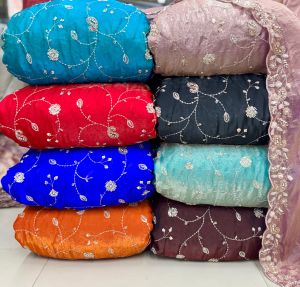 Polyester Fendi Embroidery Work Fabric