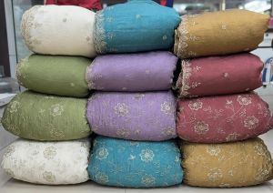 Rangoli Crush Semi Beats Zari Butta Embroidery Fabric