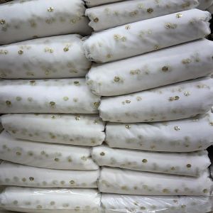 Silver White and Golden Buti Heavy Net Fabric