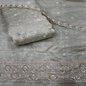 Silver White Salsa Embroidered Dyeable Heavy Hand Work Viscose Fabric
