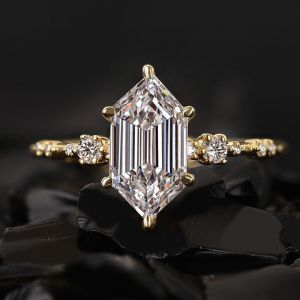Hexagon Cut Diamond Engagement Gold Diamond Ring