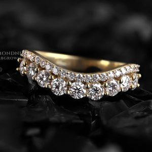 Round Diamond Half Eternity Band Stackable Bridal Diamond Gold Ring
