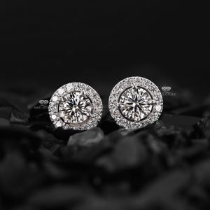 Round Cut Lab Grown Halo Diamond Stud Earrings