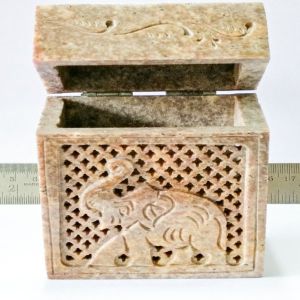 Elephant Carving Square Soapstone Carved Box