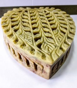 Hand Carved Heart Shape Soapstone Box