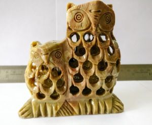 Handcrafted Owl Family Soapstone Sculpture