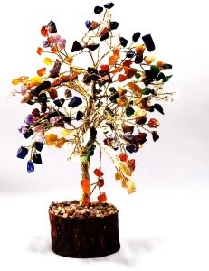 Handmade Chakra Stone Tree with Wood Base
