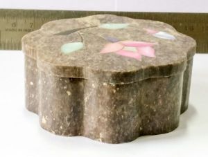 Vintage Hand Carved Soapstone Floral Trinket Jewelry Box