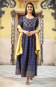 Printed Anarkali Kurti Pant Dupatta Set