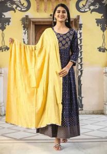 Printed Anarkali Kurti Pant Dupatta Set