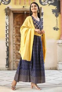 Printed Anarkali Kurti Pant Dupatta Set
