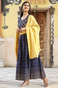 Printed Anarkali Kurti Pant Dupatta Set