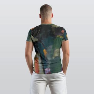 Mens Deep Teal Olive Green Abstract Cotton T-Shirt