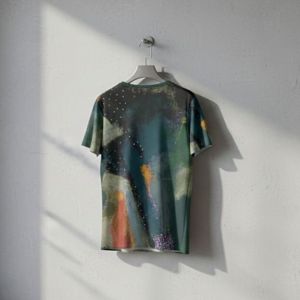 Mens Deep Teal Olive Green Abstract Cotton T-Shirt