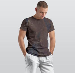 Mens Dark Bronze Weathered Black Texture Cotton T-shirt
