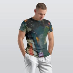 Mens Deep Teal Olive Green Abstract Cotton T-Shirt
